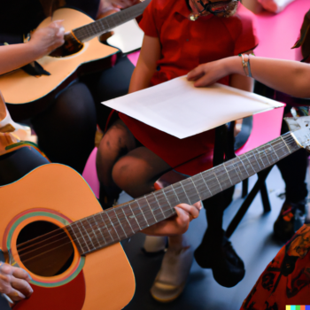 Von einer KI generiertes Bild vom Ensemble-Unterricht an einer Musikschule