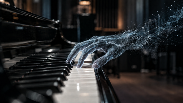 Digitale Hand spielt Klavier
